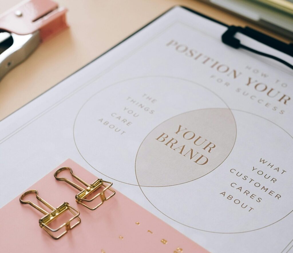 Organize your brand strategy with this detailed clipboard layout showcasing planning and positioning.